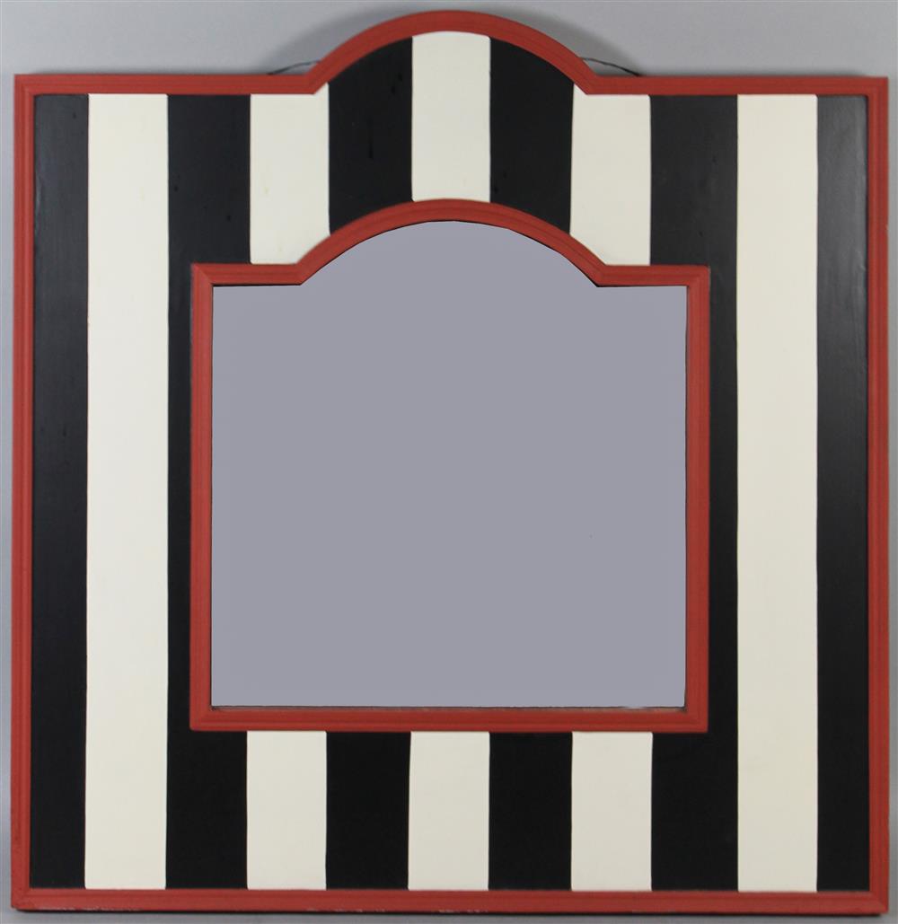 Appraisal: BLACK AND WHITE PAINT DECORATED WALL MIRROR having an arching