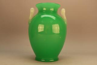 Appraisal: Antique French Opaline Glass Vase with two white opalescent handles