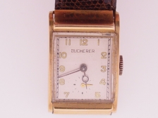 Appraisal: Bucherer K rose gold rectangular with hooded lugs x mm