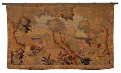 Appraisal: Tapestry Panel of Exotic Birds in a Forest Landscape Two