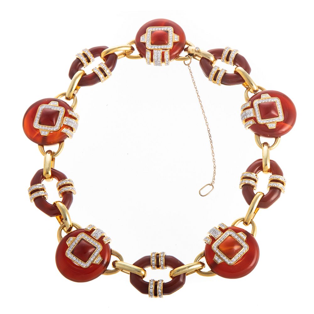 Appraisal: An Important K Carnelian Diamond Necklace K yellow gold carnelian