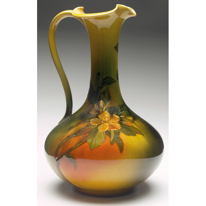 Appraisal: Rookwood ewer Standard glaze finely decorated with apple blossoms executed