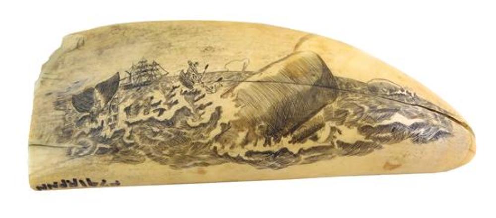 Appraisal: th C American scrimshaw on whale's tooth obverse inscribed Robert