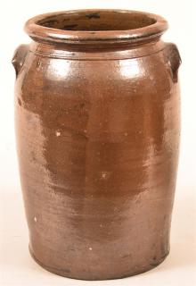 Appraisal: th Century Large Glazed Redware Crock or Churn Heavy molded