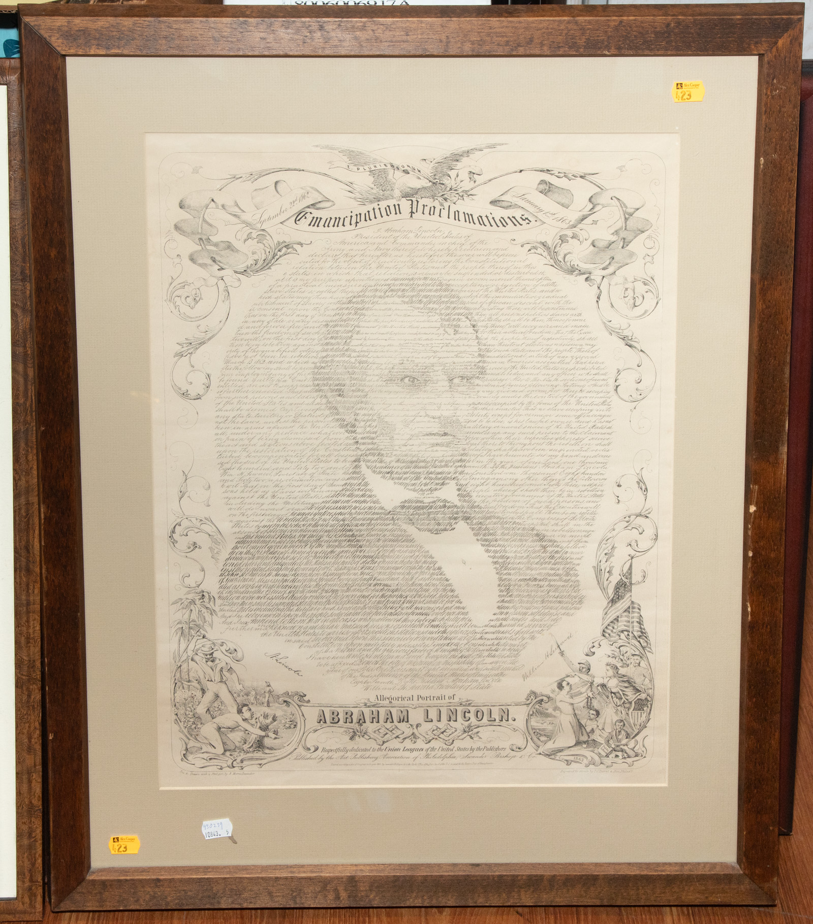 Appraisal: SWANDER ALLEGORICAL PORTRAIT OF ABRAHAM LINCOLN R Morris Swander Emancipation