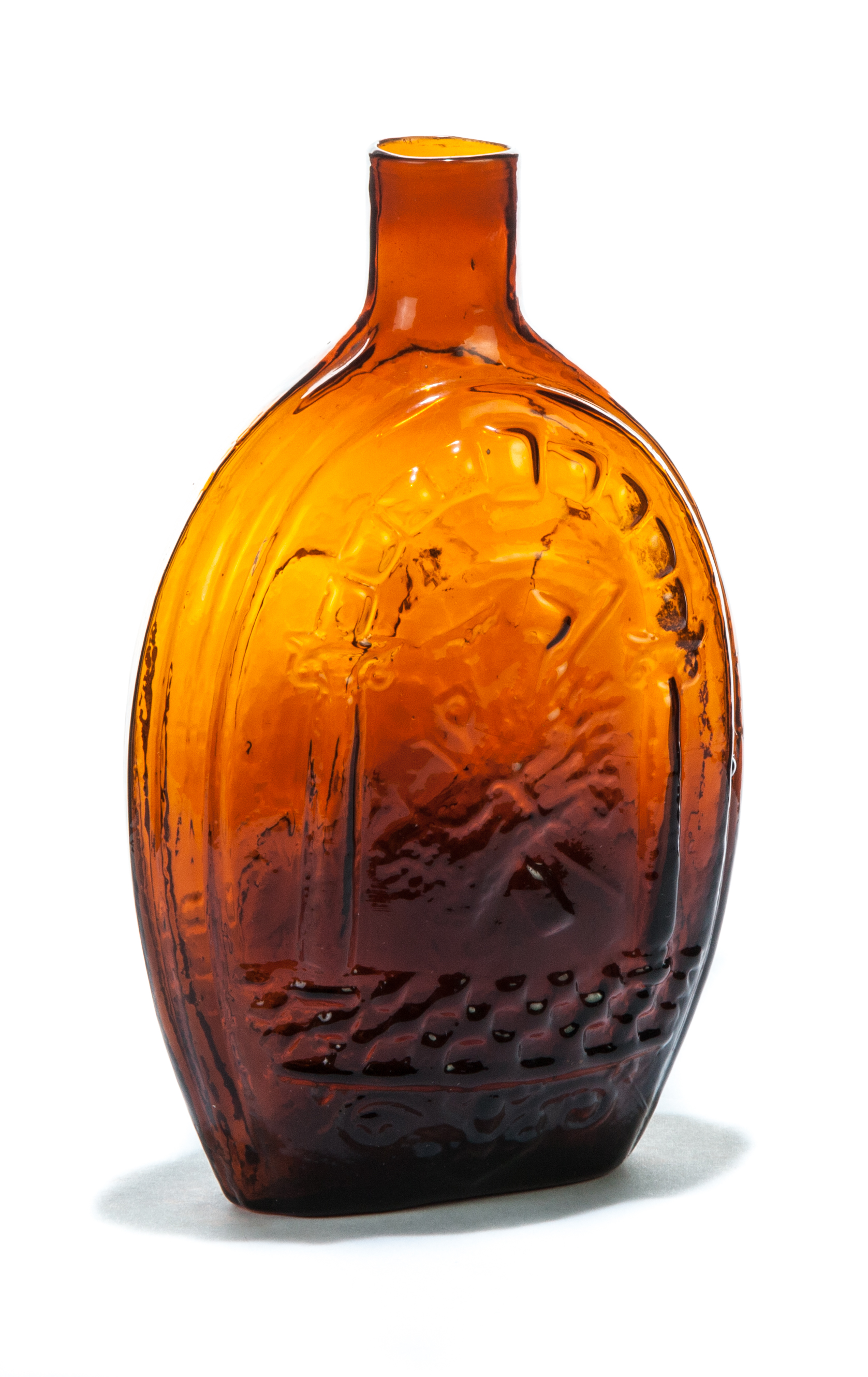 Appraisal: HISTORIC BLOWN GLASS FLASK Second quarter- th century Deep amber