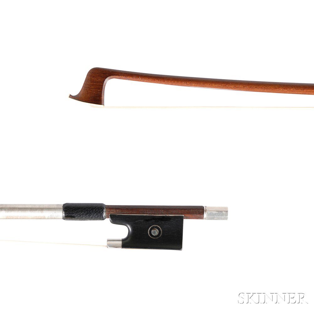 Appraisal: German Nickel Silver-mounted Violin Bow the round stick stamped ALBERT