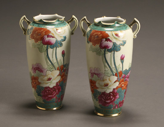 Appraisal: Pair Japanese Porcelain 'Poppies' Vases Each with Green Printed Japan