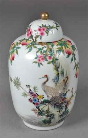 Appraisal: Chinese Covered Famille Rose Porcelain VaseCovered porcelain ginger jar having