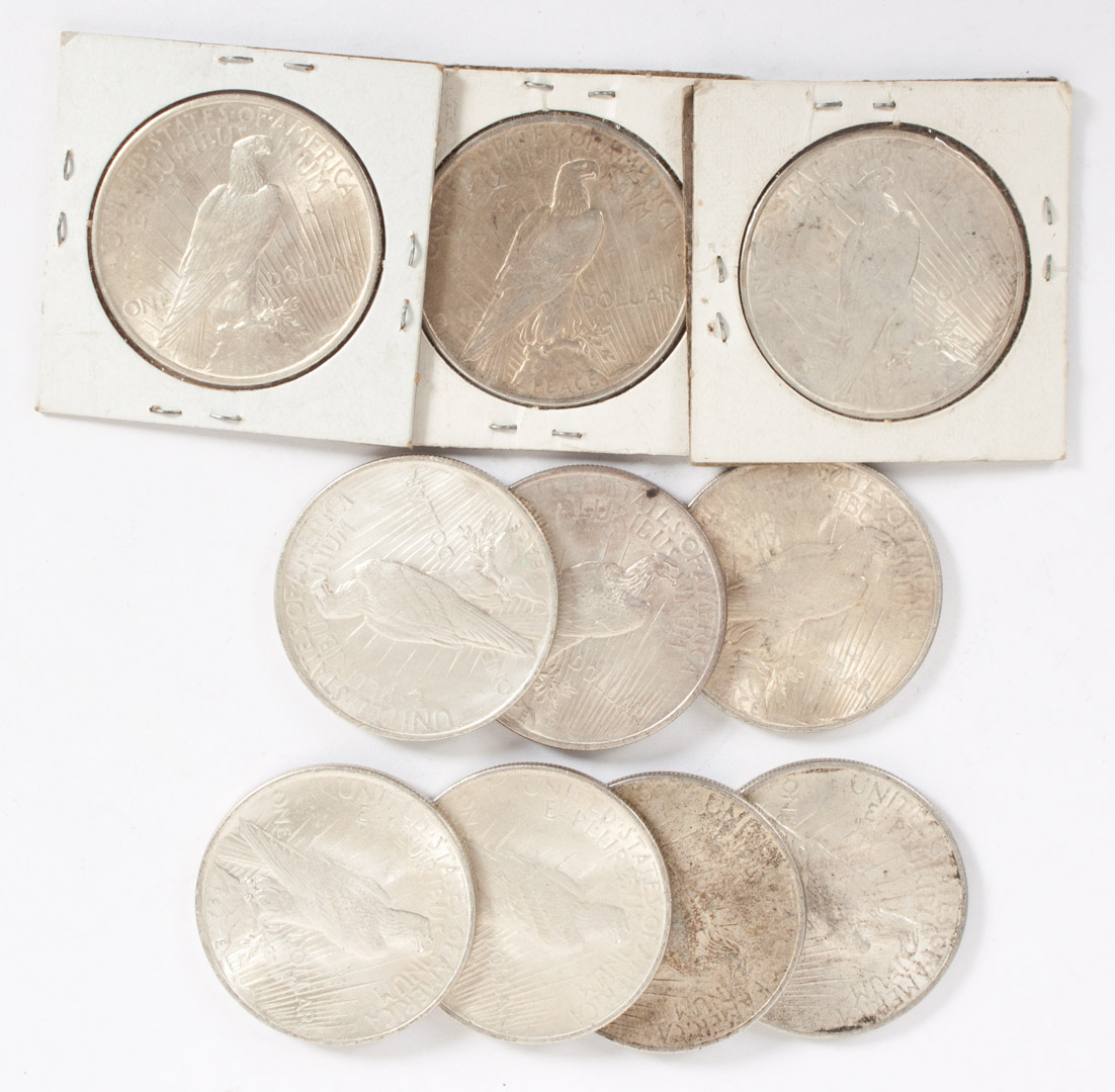 Appraisal: U S Silver Dollars Ten Peace type one MS- five