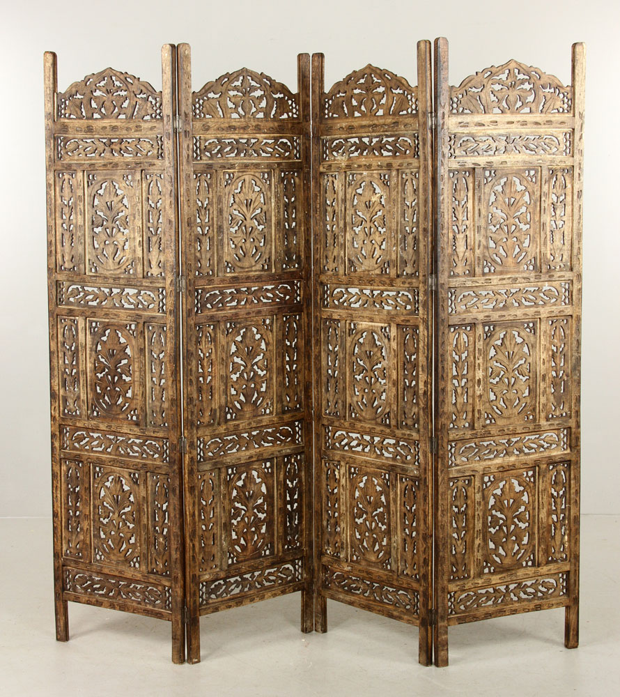 Appraisal: A - Indian Carved Screen Indian carved four-panel screen h