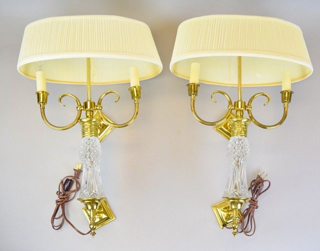 Appraisal: Pair of Crystal Brass Sconces Pair of two light crystal