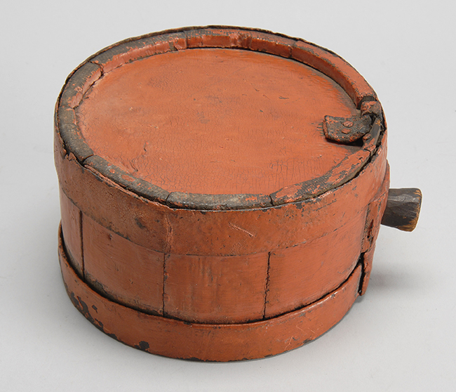 Appraisal: ANTIQUE AMERICAN WOODEN CANTEEN Circa With iron bands and wooden