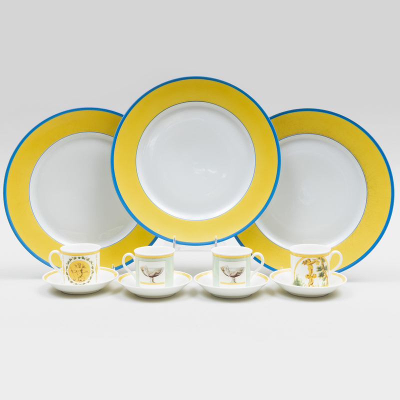 Appraisal: Assembled French Yellow Ground Porcelain Part Service Comprising A set