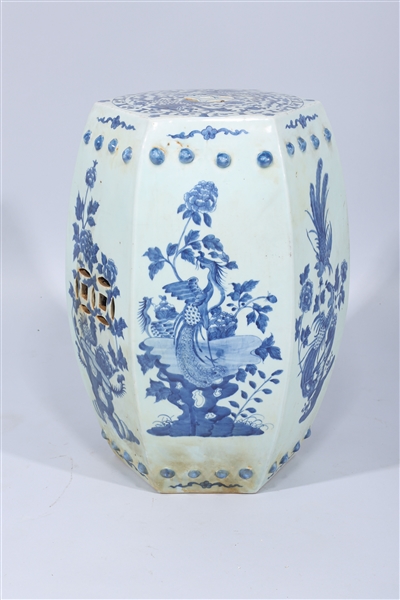 Appraisal: Chinese blue and white porcelain garden seat with allover bird