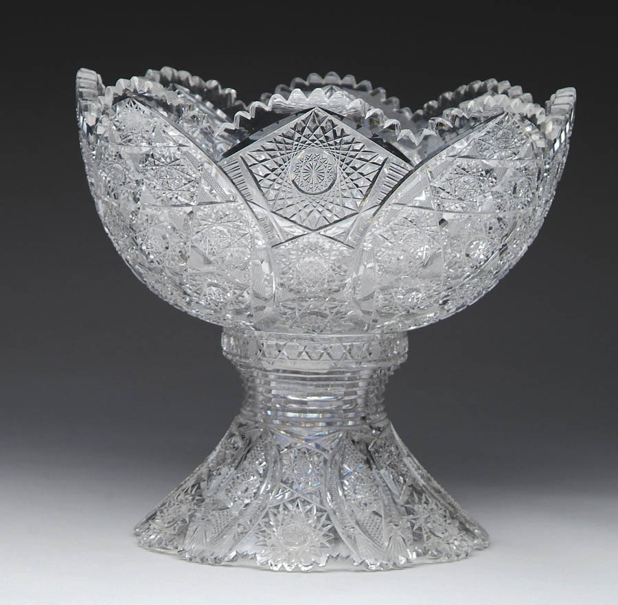 Appraisal: LARGE CUT GLASS PUNCHBOWL Nice -piece cut glass punchbowl has