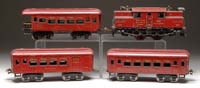 Appraisal: IVES STANDARD GAUGE ELECTRIC LOCOMOTIVE AND THREE MATCHING CARS Locomotive