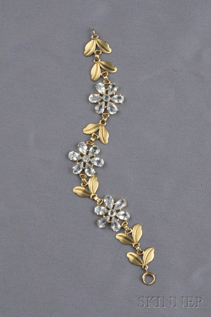 Appraisal: kt Gold and Aquamarine Bracelet Wordley Allsopp Bliss flexibly joined