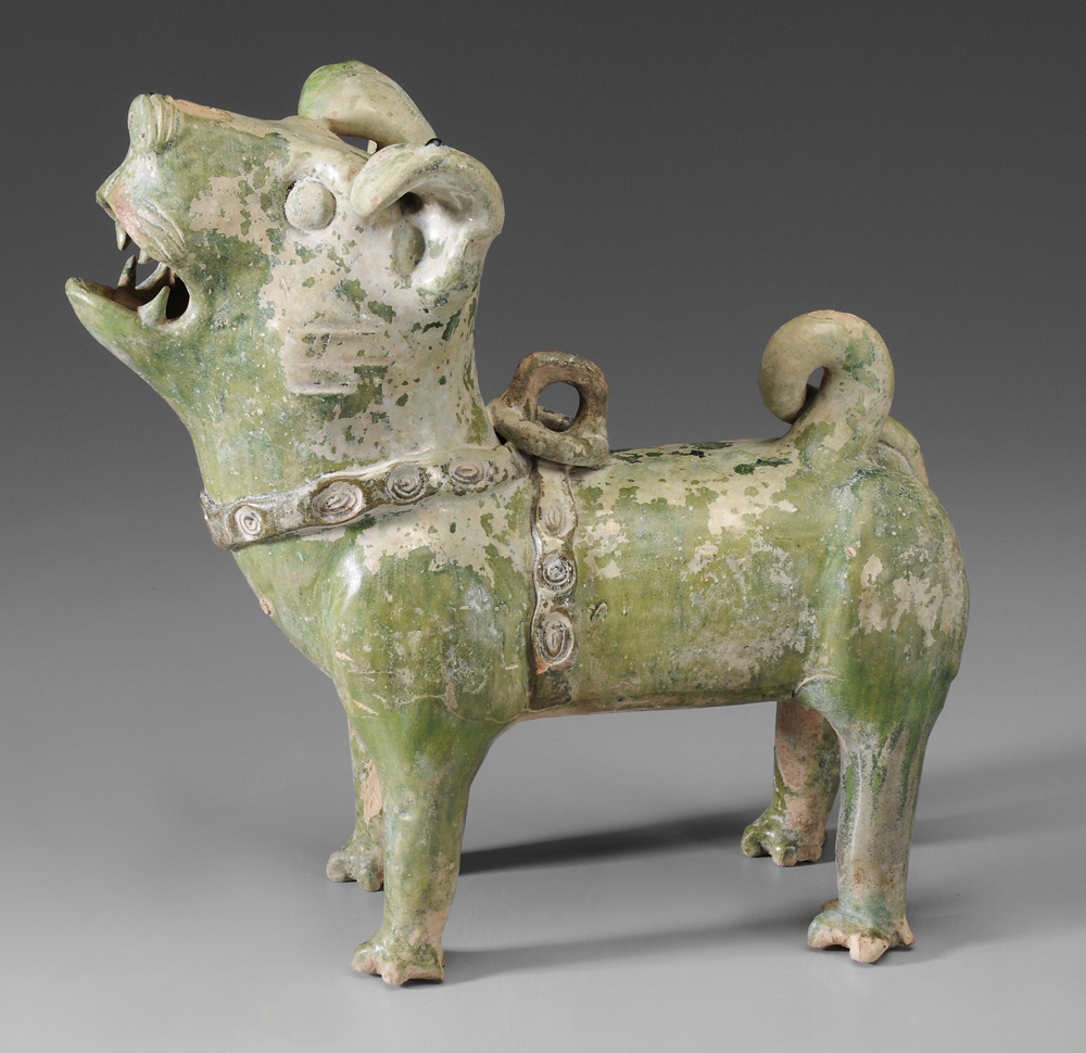 Appraisal: Chinese Ceramic Tomb Guardian Han dynasty style dog with pig