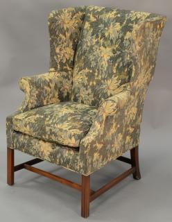 Appraisal: Federal style upholstered wing chair with tapestry style upholstery Federal