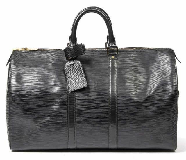 Appraisal: Louis Vuitton Keepall duffle bag in black Epi leather with