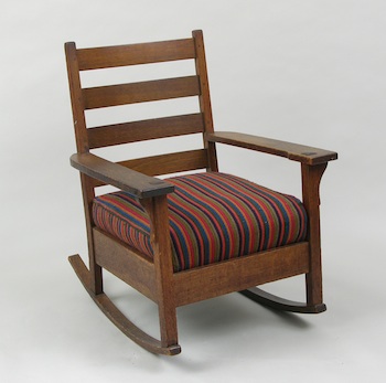 Appraisal: Gustav Stickley Open Arm Rocker ca - An oak rocker