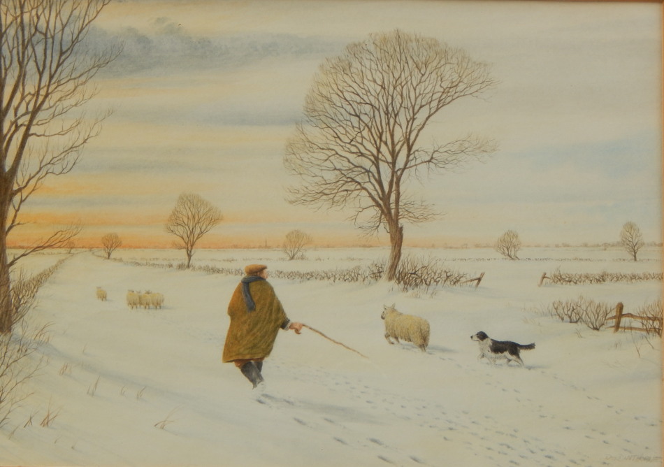 Appraisal: D Dunthorne thC Shepherd and sheep dog watercolour signed cm