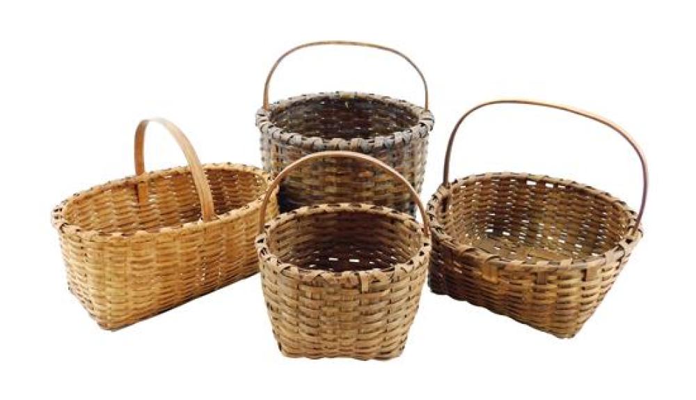 Appraisal: Four th C New England splint baskets with flat arch