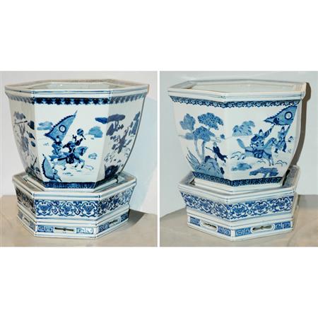 Appraisal: Pair of Chinese Export Blue and White Porcelain Jardinieres on