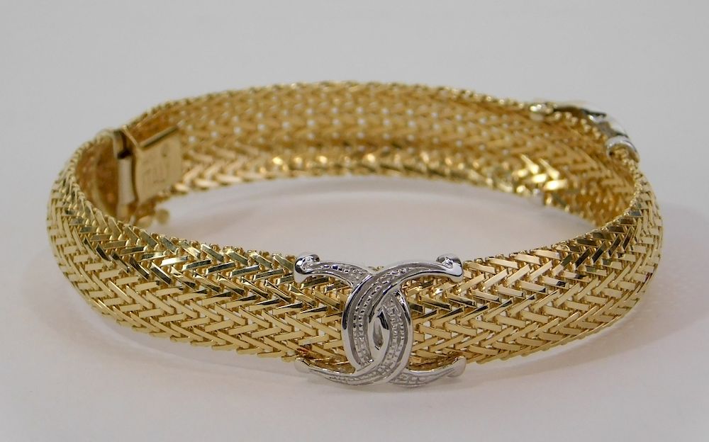 Appraisal: K Yellow White Gold Lady's Braided Mesh Bracelet China Contemporary