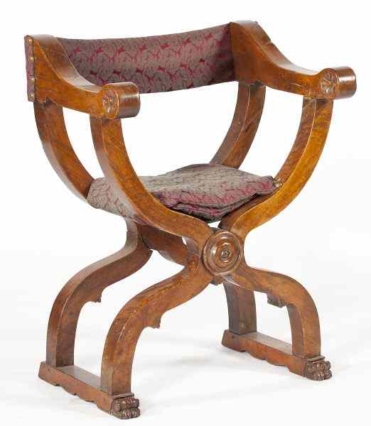 Appraisal: Italian Savarnarola Chair th - th centuryfruitwood frame with carved