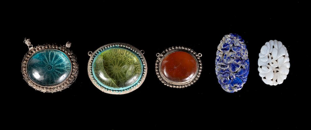 Appraisal: Seventy Chinese Hardstone and Glass Pendants Largest length in cm