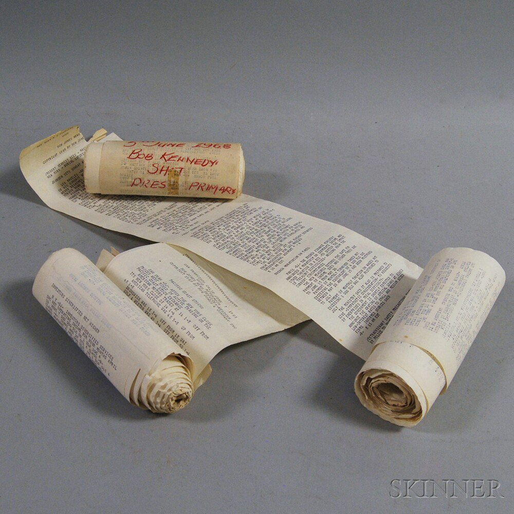 Appraisal: Three Dow Jones Teletype Rolls from RFK's Assassination dating to