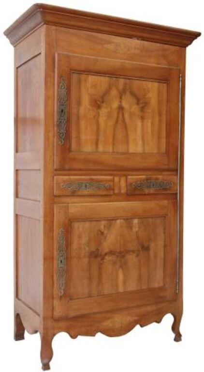 Appraisal: French Provincial walnut homme-debout cabinet th c molded cornice two