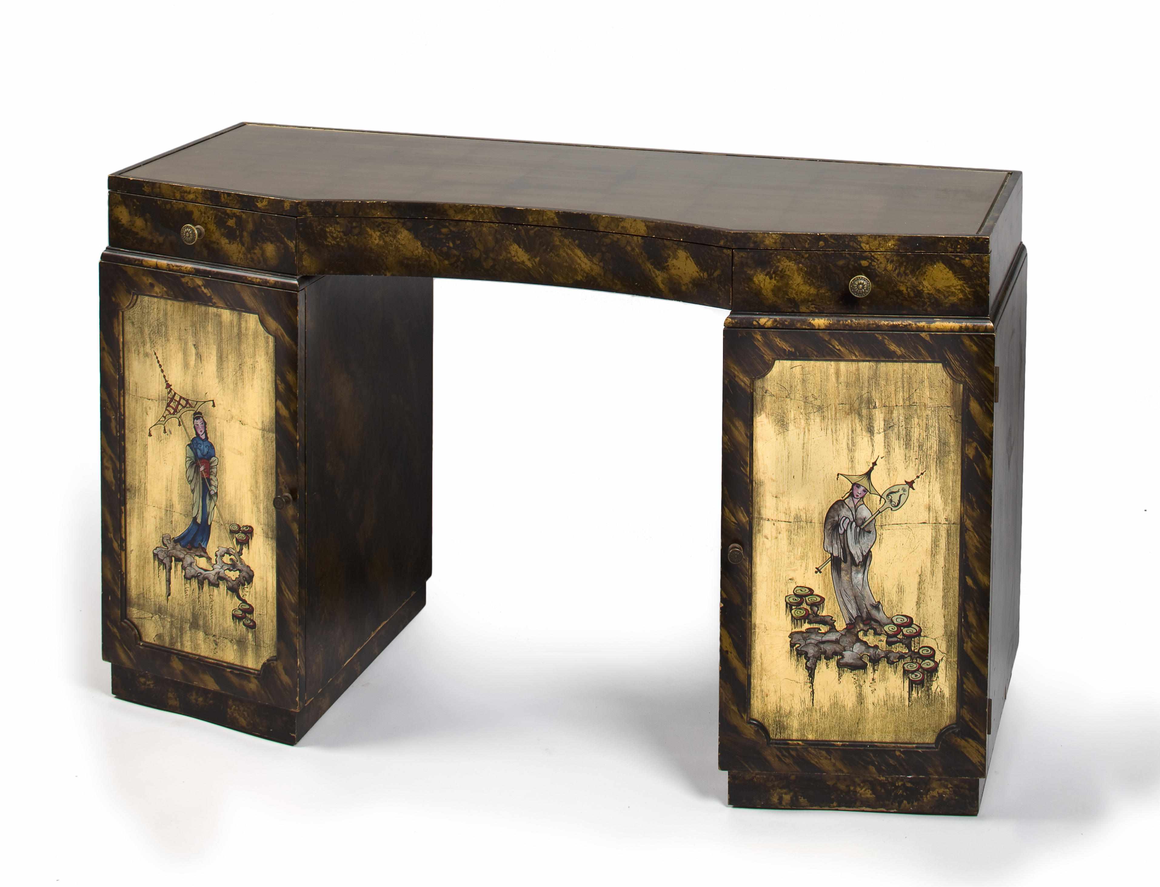 Appraisal: A Grosfeld House gilded and lacquered wood desk with Chinoiserie