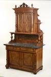 Appraisal: SIDEBOARD - Victorian burled walnut and satinwood two piece marble