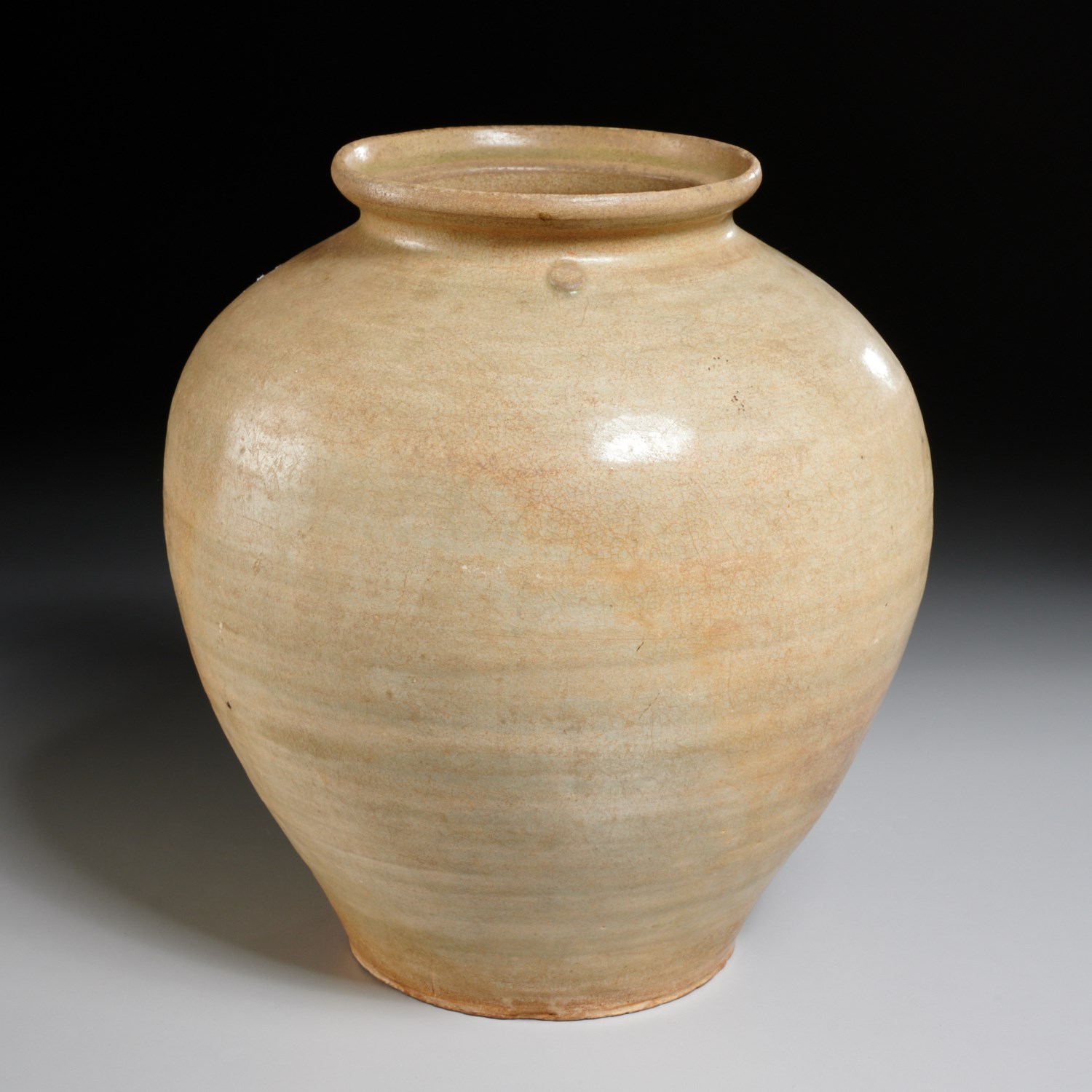 Appraisal: EARLY THAI PALE CELADON GLAZED JAR Ayutthaya Period glazed stoneware