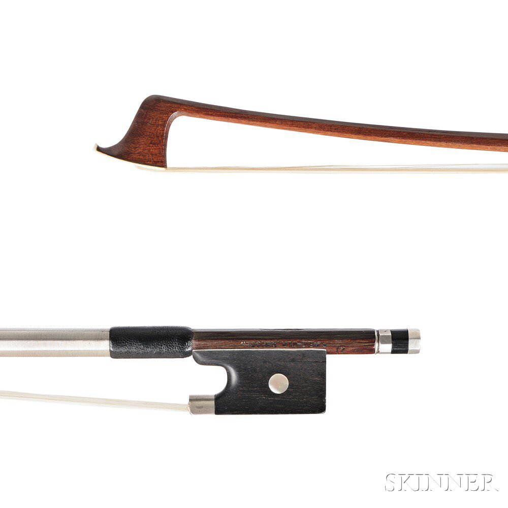 Appraisal: German Nickel Silver-mounted Viola Bow the octagonal stick stamped WEICHOLD