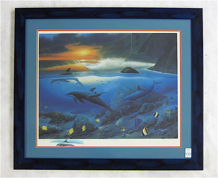 Appraisal: ROBERT WYLAND COLOR LITHOGRAPH California born Titled Island Dolphins Image