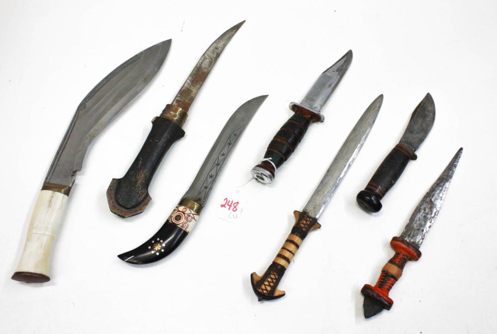 Appraisal: COLLECTION OF SEVEN KNIVES including Kukri knife with bone grip