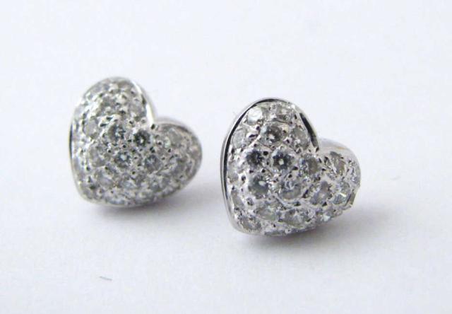 Appraisal: K White Gold Diamond Heart Motif Earrings