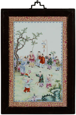 Appraisal: Famille Rose Porcelain Plaque Chinese th century finely enameled with