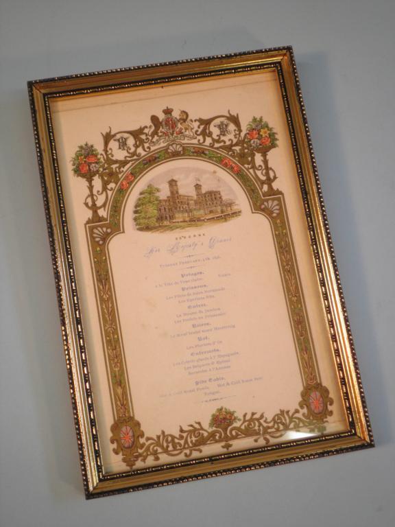 Appraisal: A Victorian printed menu for a meal at Osbourne House