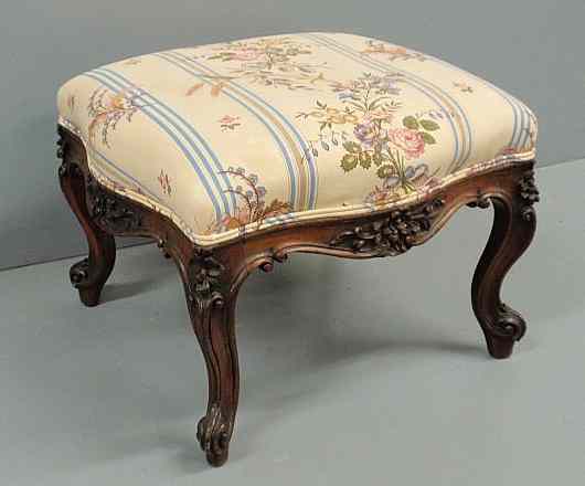 Appraisal: French style walnut stool with a floral upholstered top h