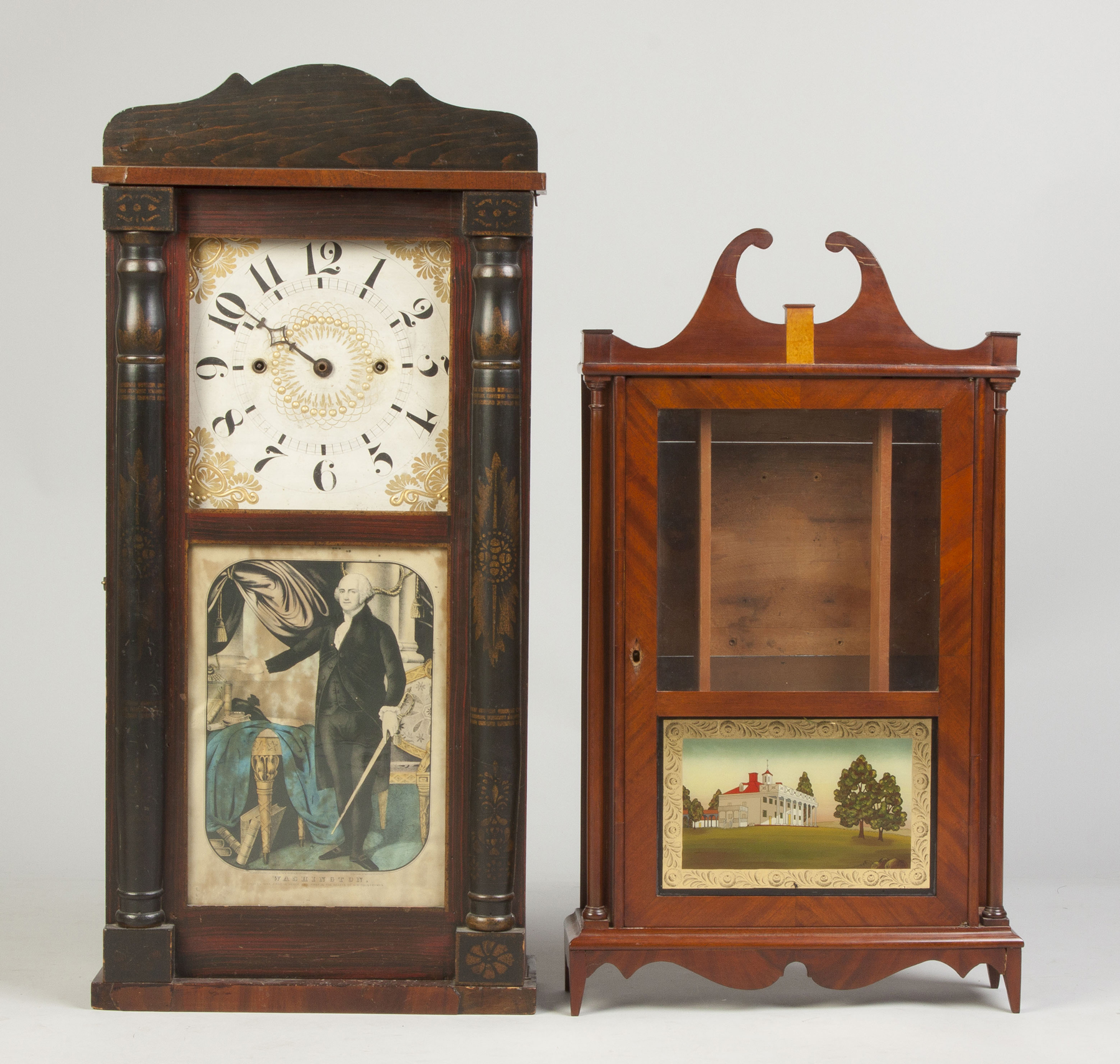 Appraisal: Lumen Watson Pillar Splat Shelf Clock Mahogany case original stenciling