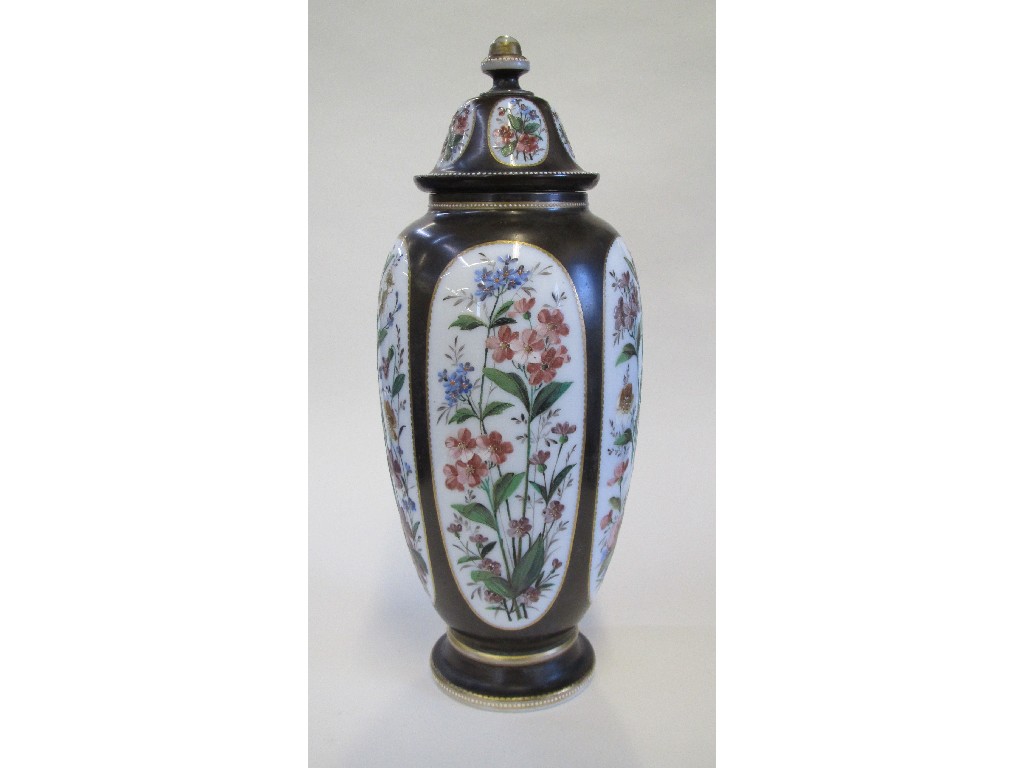 Appraisal: Victorian opaque glass jar and cover painted with wild flowers