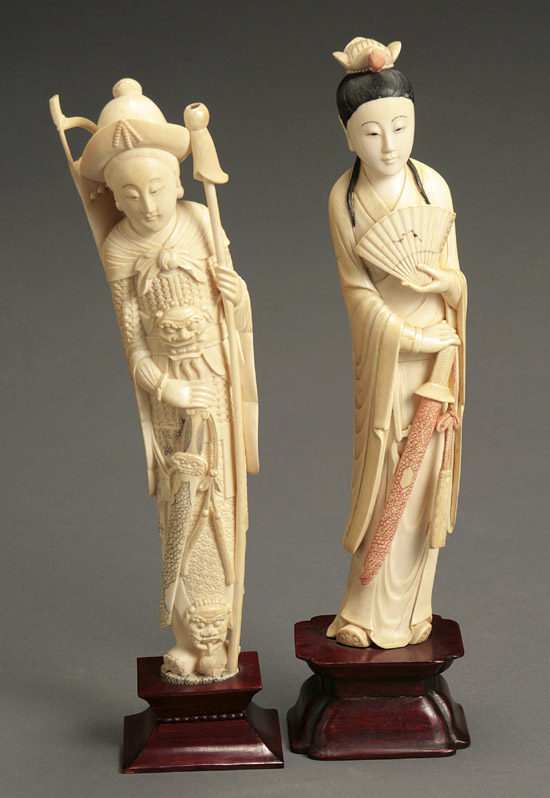 Appraisal: Two Chinese Ivory Figures of War Lords Mid- th Century