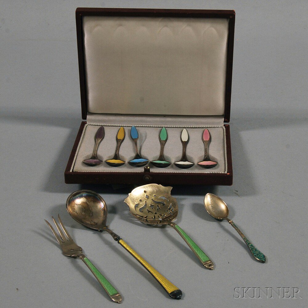 Appraisal: Ten Pieces of Enameled Sterling Silver Flatware a boxed set