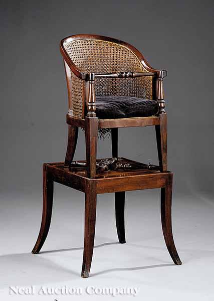 Appraisal: An Antique Regency-Style Caned and Mahogany Child s Chair on