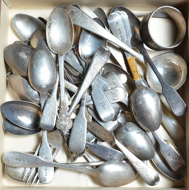 Appraisal: A selection of miscellaneous silver tea spoonsa napkin ring ladles